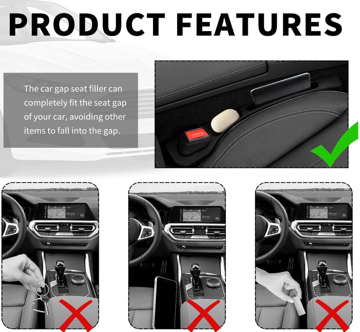 2PCS Car Seat Gap Filler