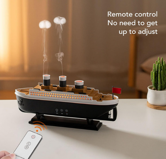 Ship diffuser with 7 colour light modes on a desk