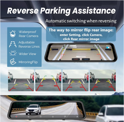 Rear View Mirror Screen with Dash Camera & Carplay