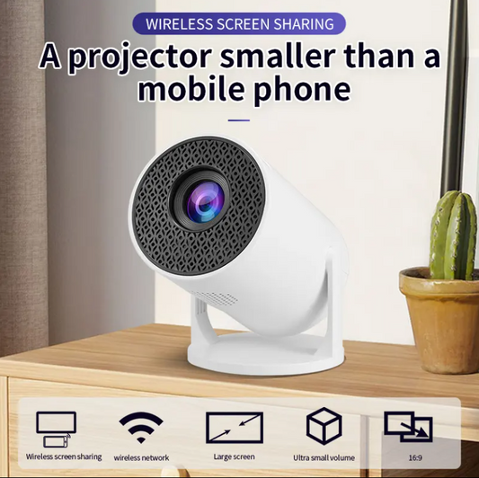 Portable movie projector projecting on a wall