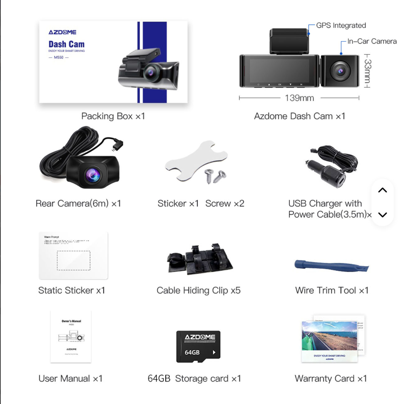 AZDOME M550 Max 3 Channel Dashcam (64GB)