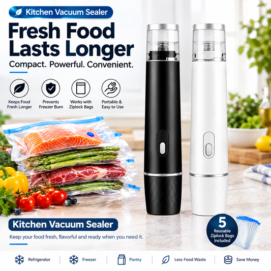 Kitchen vacuum sealer sealing a food bag