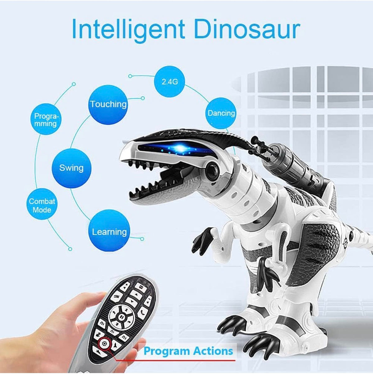 Robot dinosaur toy size next to a child