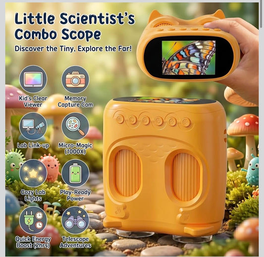 Child using a digital microscope to explore a leaf