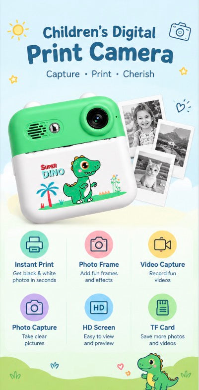 Child taking a photo with an instant print camera