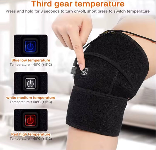 Heated knee wrap with adjustable straps and heat levels